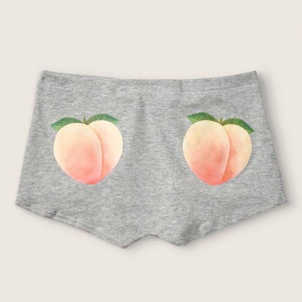 Victoria's Secret PINK Cotton Shortie Panty Gray w Peach Graphic Medium NEW